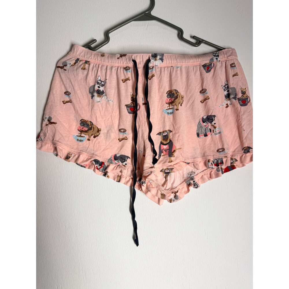 PJ Salvage Pink Dog Coffee Donut Print Pajama Shorts Ruffle Hem Size M